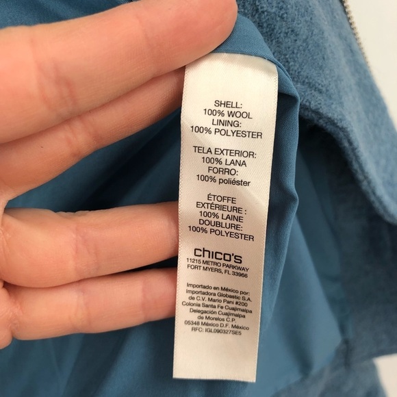 CHICO'S Boiled Wool Moto Jacket Zip Up Blue Grey S 4 6 Women Coat Zip Accents - Picture 6 of 11